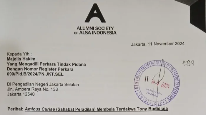 Bela Advokat Tony Budidjaja, ALSA dan ASA Indonesia Ajukan Amicus Curiae