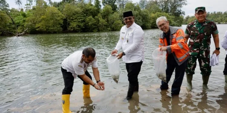 Dukung Pertambangan Berwawasan Lingkungan, Pj Gubernur Safrizal Lepas Bibit Ikan dan Tanam Pohon di Lhoknga