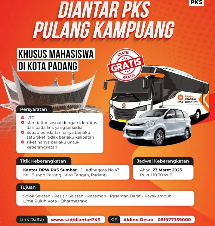Mudik Gratis dengan PKS Sumbar: Hanya Modal KTP, Mudik Mahasiswa Jadi Mudah!