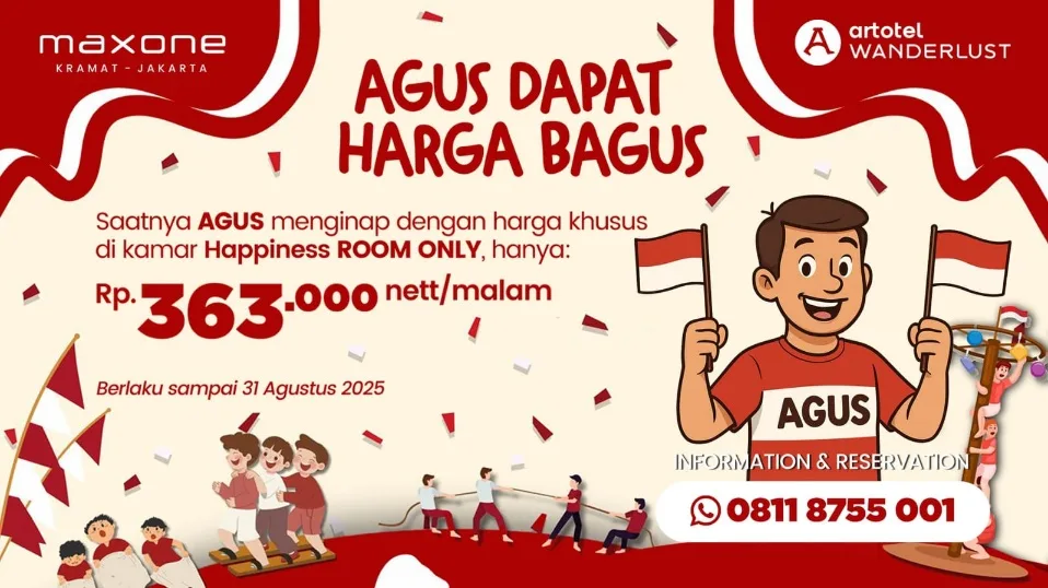 Semarak HUT ke-80 RI, Maxone Hotel Kramat Jakarta Promo AGUS Harga BAGUS
