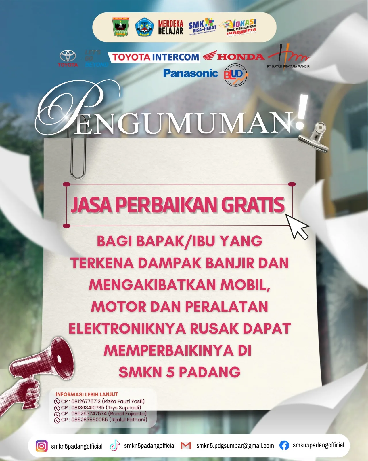 Dari Sekolah untuk Rakyat: SMKN 5 Padang Gratiskan Perbaikan Kendaraan dan Elektronik Usai Banjir